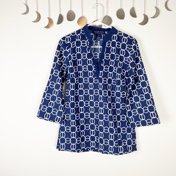 Cape Madras Navy and White Lightweight Printed Top - Picture 1 of 5